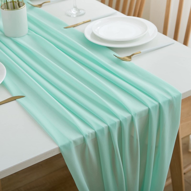 CHUQING Chiffon Table Runner 70 cm x 3 m Mint