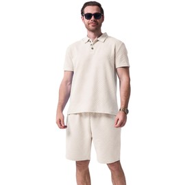 DONYKARRY 2-Piece Men's Tracksuit Outfit Set Two Piece Shorts with Short Sleeves Suits Jogging Suits Summer, apricot, XXL