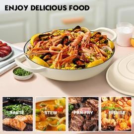 Overmont Enameled Cast Iron Dutch Oven - 3.8 Quart Dutch Oven Pot with Lid - Shallow Cookware Braising Pan - Cast iron Casserole with Cookbook & Heat-resistant Caps - Oven Safe up to 500° F