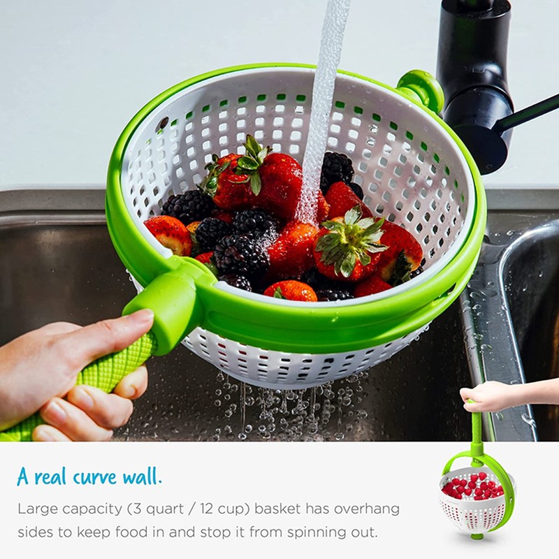 Salad Rotator Plastic Colander with Collapsible Handle Rotatable Kitchen Strainers