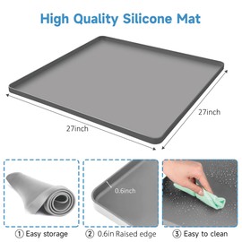 27''x 27'' Extra Large Mini Fridge Stand with Silicone Mat, Universal Stand Base is Adjustable, 4 Sturdy Feet and Hardened Steel Tube, Drain Pan, Fridge, Washing Machine, Dryer, Wine Cabinet. (Gray)