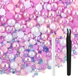 NACHLYNN 60g Mix Pearls and Rhinestones for Crafts Flatback Rhinestones Half Round Flatback Pearls Mixed Size 3mm-10mm for Crafts DIY Nail Art Shoes Clothes Tumblers Mugs, Mixed Light Purple