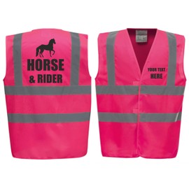 Horse & Rider - Horse Riding Equestrian Premium Pink Hi Vis Safety Vest Reflective Waistcoat Road Safety High Visibility, Can Personalise. (Pink, XLarge)