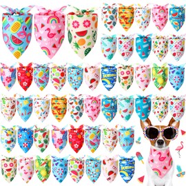 Preboun 50 Pcs Summer Bandanas Dogs Bulk Hawaiian Dog Bandanas Fruit Kerchief Set for Summer Puppy Small Medium Large Pets Costume Accessories (25. 6 x 17. 7 x 17. 7 Inch)