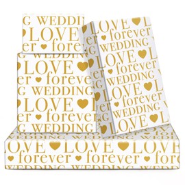 DXRJMB Wedding Wrapping Paper,7 Sheets Love Forever Wedding Letter With Hearts White Gold Foil Design Folded Flat 20x28 inches Per Sheet For Weddings, Bridal Showers, Engagements,Valentines Day