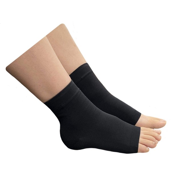 HealthyNees Extra Wide Ankle Big Feet 20-30 mmHg Compression Swelling Foot Pain Circulation Plus Size Sock Open Toe Sleeve (Black, Regular Ankle XL)