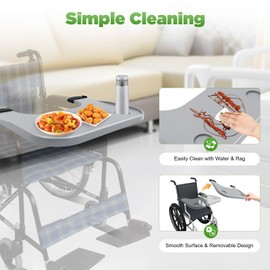 Heavy Duty Wheelchair Tray Table for Seniors and Adults, Non Slip 44LB Weight Capacity, Large ABS Tabletop Removable Cup Holders and Spill Guard