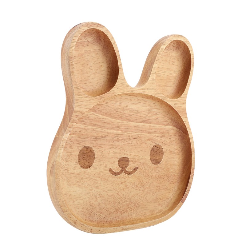 Wooden Plate Child Dessert Snacks Serving Tray Adorable Rabbit Wood