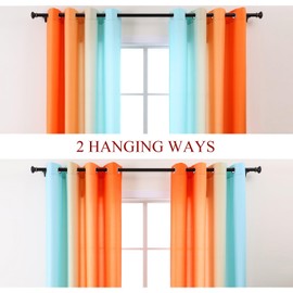 L.Z.E Blue Orange Ombre Privacy Sheer Curtains 63 Inch Length 2 Panels Set Orange Light Filtering Non-See-Through Curtains & Drapes for Living Room Bedroom Grommet Top Short (LZE2219BO63)