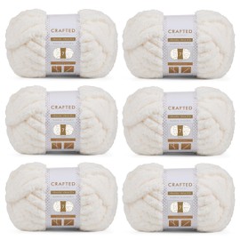 Crafted By Catherine Chunky Chenille Yarn - 6 Pack (8 oz / 227 g, 31.7 Yards Each Skein), Ivory, Gauge 7 Jumbo