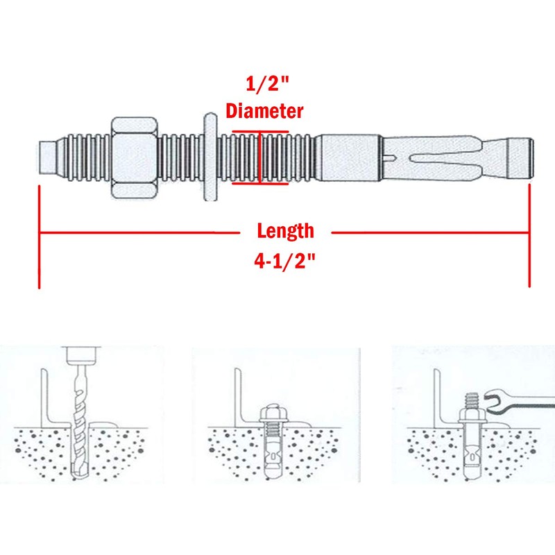 Levanco 1/2" X 4-1/2" Concrete Anchor, 304 Stainless Wedge Anchor
