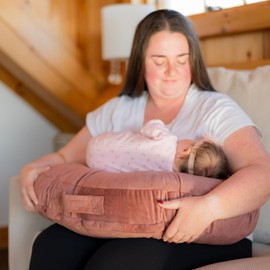 One Z Nursing Pillow with Removable Cover, Washable Cover, Breastfeeding Pillow, Bottle Feeding, Anti Reflux Baby Lounger, Tummy Time Positioner, The Baby Necessities, Newborn Baby Gift, (Pink Rust)