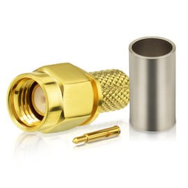 Bingfu SMA Male Crimp Connector Solder Attachment 50 Ohm Gold Plated Copper Connector (10-Pack) Compatible with RG58 RG303 RG141 RG142 RG400 Low Loss 195 Coaxial Coax Jumper Cable