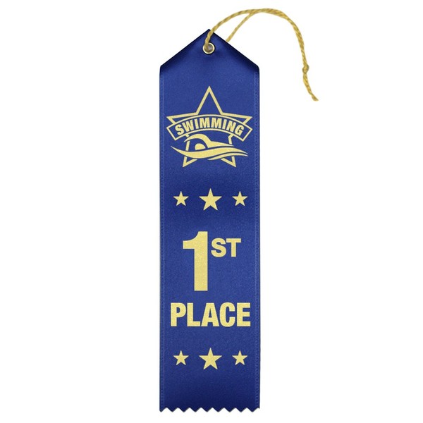 1st Place Swimming Award Ribbons - 25 Count Bundle – Includes Event Card and String – Made in The USA
