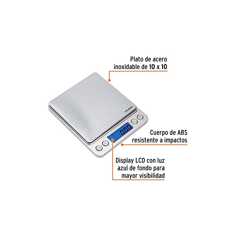 Truper BASE-05B, Báscula digital de precisión capacidad 500g apagado automático
