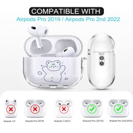 Watefull for Cute Airpods Pro 2 Case 2022 / Airpods Pro 2019 with Keychain Carabiner, Clear Air Pods Pro 2nd Case Cartoon Anime Pattern Soft Cover with an Ornaments for Kids Girls Women (Disco Bear)