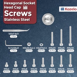 Kozelo 1280pcs M3 Socket Head Cap Screws Bolts Nuts Assortment Kit - [M3x4/6/8/10/12/14/16/18/20/25/30mm] 304 Stainless Steel Allen Socket Drive for 3D Printer, with Wrench