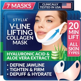 Máscaras faciales moldeadoras de línea en V de 7 piezas - Mascarilla de colágeno de hidrogel lifting con aloe vera - Banda antienvejecimiento y antiarrugas - Correa reductora de mentón doble - Hoja de estiramiento facial para contornear, adelgazar y reafirmar