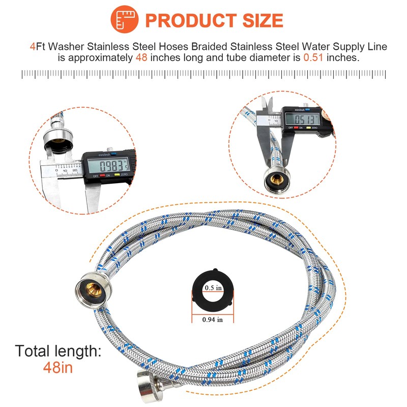 Beaquicy 4 Ft Washing Machine Hoses Burst Proof Braided Stainless