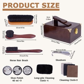 10 Pcs Deluxe Shoe Shine Box Set & Shoe Care Polish Kit with Foot Rest, Wooden Care Tools Storage Box Perfect for Multi- Leather Shoes