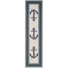 Unique Loom Outdoor Coastal Collection Area Rug - Anchor (2' 7" x 10' Runner Navy Blue/Light Blue)