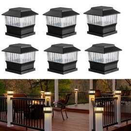 MOON-DE-AGE 50 Lumen Solar Post Lights, 3 Modes Outdoor Deck Fence Post Cap Lights - 4x4 3.5x3.5 4.5x4.5 or 5.5x5.5, LED Landscaping Patio Garden Yard Decoration Waterproof (6 Pack, Black)