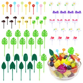 Pack of 64 Children's Finger Food Picks, 14 Styles Food Picks, Made of ABS, Reusable Fruit Forks, Children, Lunch Boxes Accessories for Desserts, Fruit, Lunch, Party