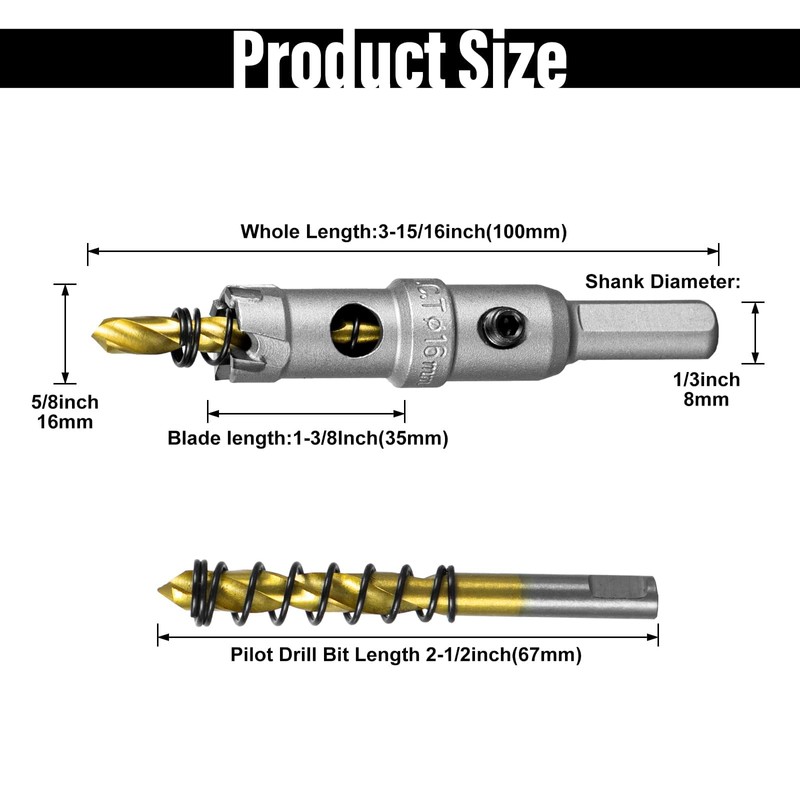SALI 5/8" (16mm) TCT Hole Saw Kit Tungsten Carbide Tipped