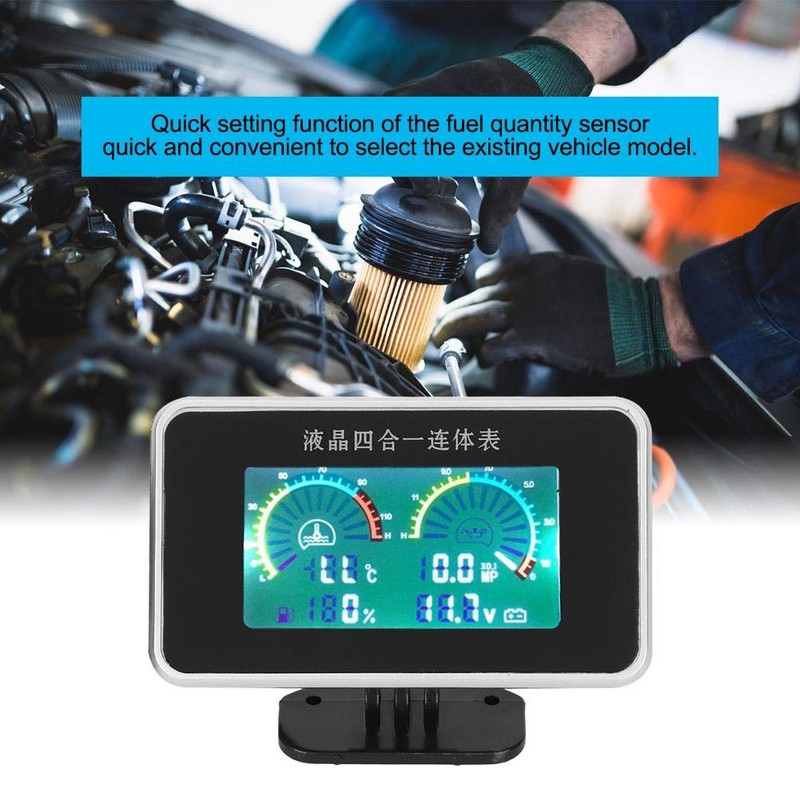 4-in-1 Car LCD Digital LCD Instrument, Oil Pressure Display, Voltmeter,