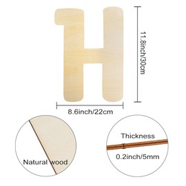 Wooden Letters H Large Wooden Letters 12 Inch Unfinished Wood Letters for Wall Decor Crafts Blank Big Alphabet Board Painting Hanging Home Baby Nursery Wedding Party Room Name Sign DIY Decoration