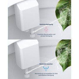 Hibbent Nicht Elektrisch Bidet Toilettenaufsatz mit Einziehbare selbstreinigende Doppeldüsen, und Heckreinigung,Einstellbarer Druckschalter für Kaltes Wasser