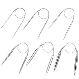 YAANBUNB Set of 6 Circular Knitting Needles Set 40 cm Long Knitting Needles Knitting Needle with Rope 2/3.5/4/5/6/9 mm Stainless Steel Crochet Metal Yarn Needles Interchangeable Needle Set for Socks