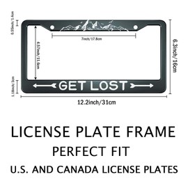 Smooffly Get Lost Mountains License Plate Frame Metal Aluminum Car Tag Holder Frames for Women, 2 Holes with Screw Caps US Vehicles Standard 12.2 x 6.3 in