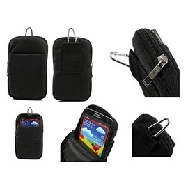 DFV Mobile Multi Functional Vertical Stripes Nylon Pouch Bag Case Zipper Closing Carabiner for = > Intex Aqua Y2 Remote