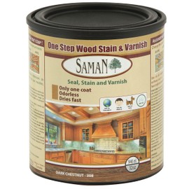 SamaN Interior One Step Wood Seal, Stain and Varnish – Oil Based Odorless Dye - Protection for Furniture and Fine Wood (Dark Chestnut SAM-308, 32 oz)