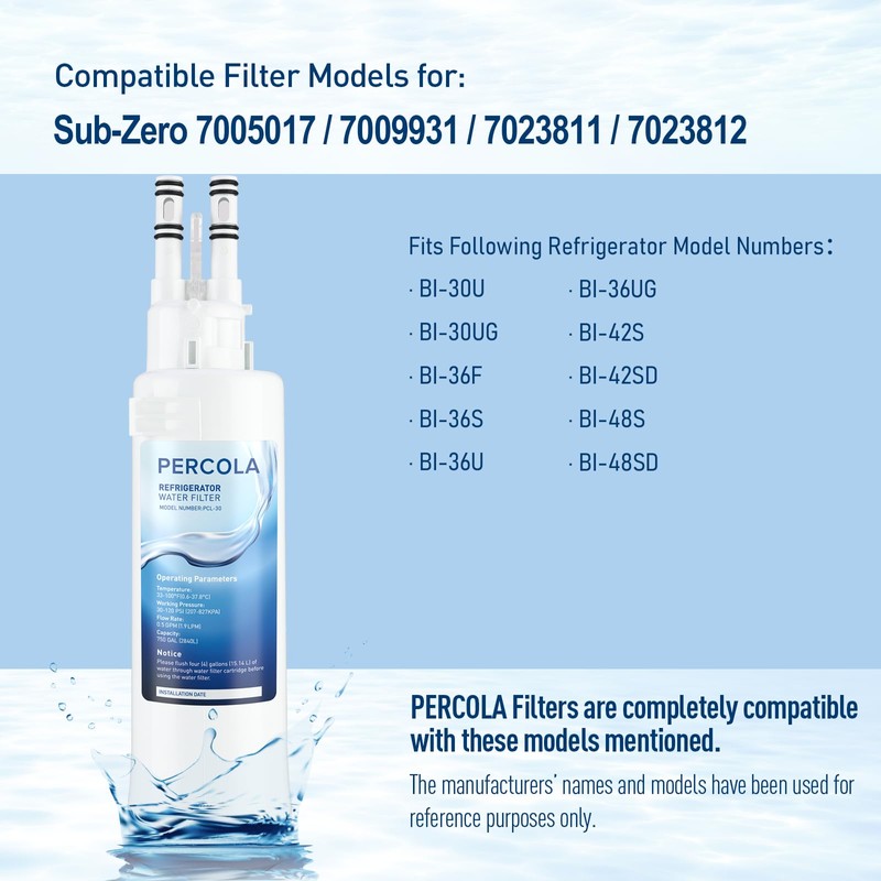 PERCOLA 7023812 Water Filter Compatible with Sub-zero 7023811, 7023812, 7005017,
