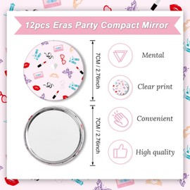 12Pcs Compact Mirror for Eras Theme Party Supplies 2.76in Retro Eras Concert Party Pocket Mirror 1990s Disco Music Party Vintage Round Makeup Portable for Girl Birthday Gifts Bachelorette Decorations