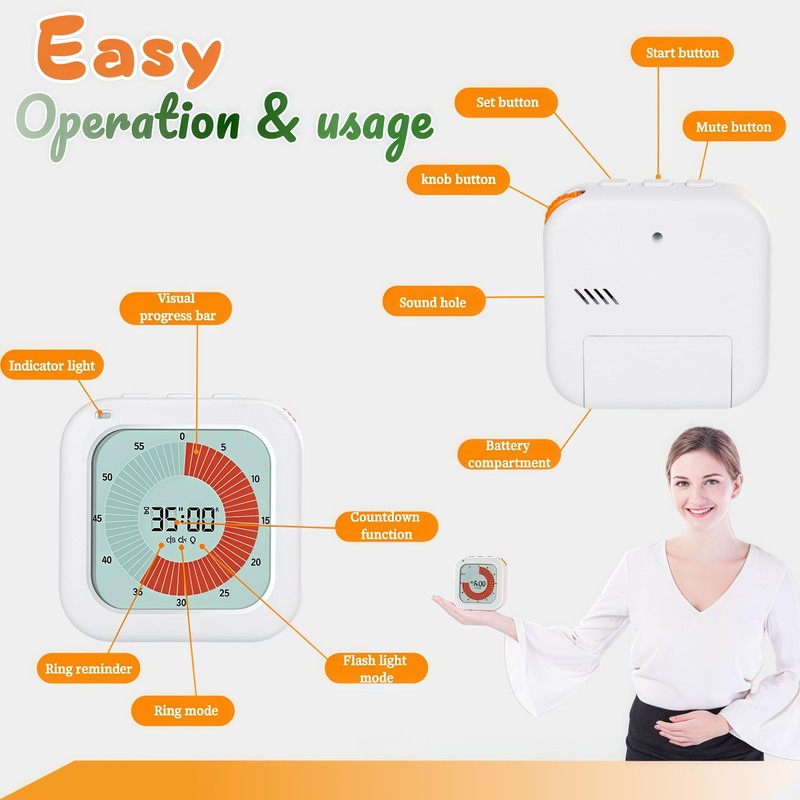 Visual Timer for Kids, 60-Minute Countdown Timer with LCD Display,