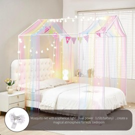 ZIQINPSQ House Bed Canopy Bed Curtains,2pcs Montessori Floor Bed Canopy for Girls Boys,Mosquito Net For Kids Wood Bed Frame,Bedroom Decorations (Rainbow)