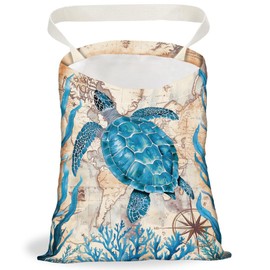 DELORIGIN Foldable Car Bin with Sea Turtles Portable Car Bin Bag for Hanging with Press Studs Waste Storage Reusable Car Bin for Camping Travel Storage Bag