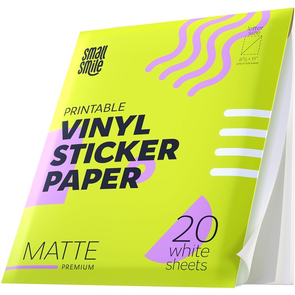 Premium Printable Vinyl Sticker Paper for Inkjet Printer and Laser - 20  White Matte Sticker Paper Waterproof - Durability Adhesive Paper 8.5 x 11,  Fast Dry, Holds Ink Well, Great for Cutting Machines 