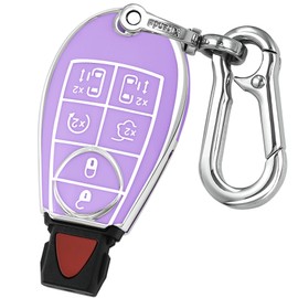 Kirsnda key fob cover metal buckle Compatible with dodge Chrysler RAM Durango Grand Cherokee ect Smart Remote,Key skin TPU Protection Key Case 6 buttons (silver purple)