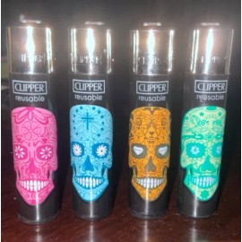 Clipper Refillable Lighter Set of 4 Mexican Skulls 4