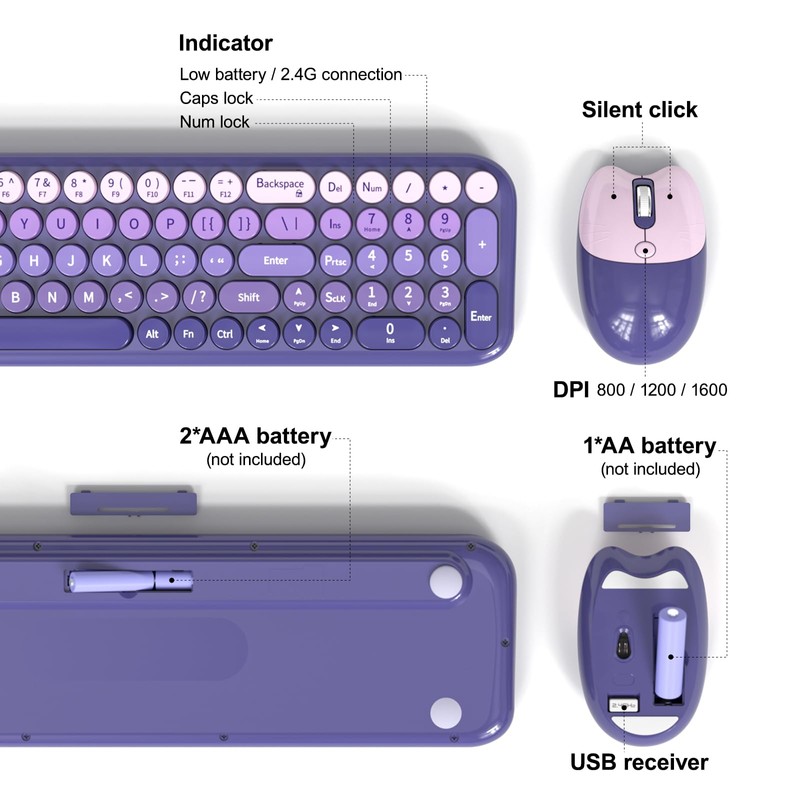 Dilter Wireless Keyboard and Mouse Combo, Portable Retro Keyboard with