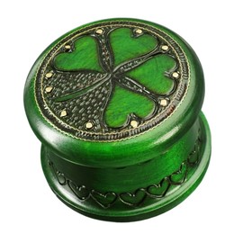 MilmaArtGift Lucky Charm Celtic Four-Leaf Clover Wood Box Small Jewelry Cufflink Ring Round Box Wedding Keepsake Irish Symbols for Luck