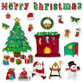 Konsait Christmas Bulletin Board Derations Set, 45Pcs Christmas Tree Fireplace Christmas Cutouts for Bulletin Board, Christmas Decorations Bulletin Board for Home Office Classroom