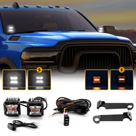 WeiSen Hood Light Bar Mounting Bracket Kit with 3” Light Pods Wiring Harness, Work Fog Pod Mount Brackets Compatible with Dodge Ram 2500 2019-2024, Fit Ram 3500 2019-2024