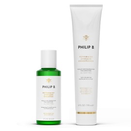 PHILIP B. Peppermint Avocado Conditioner 6oz + Peppermint Avocado Shampoo 2oz Set - Volumizing & Clarifying, Peppermint Oil and Eucalyptus Invigorates the Scalp With a Tingly Sensation