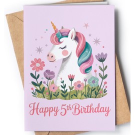 Happy 5th Birthday Card for Girl - Cool 5 Year Old Birthday Card for Daughter, Granddaughter, Niece - Cute Pastel Unicorn 5th Bday Cards for Kids - Age 5 Fun Unicorn Greeting Cards for Girls - NUM 264