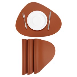 sourcing map 4 Pcs Faux Leather Placemats for Dinner Table, PU Leather Drop-Shaped Table Mats Placemats Heat Resistant Waterproof Oil Proof Kitchen Placemats (Brown)